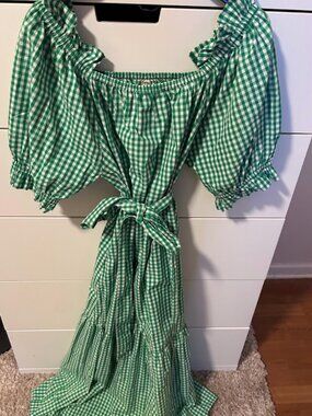 RARE LITTLE TIENDA MONTHLY SUBSCRIPTION KELLY GREEN GINGHAM PUFF SLEEVE DRESS XL